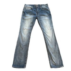 BKE Buckle Jake Straight Leg Jeans Men's 36XL Distressed Light Wash Thick Stitch